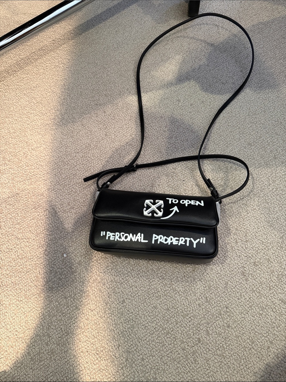 Off-White Black Leather 'Personal Property' Crossbody Bag with White Script